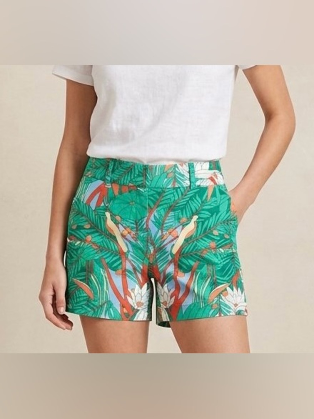 Talbots Jungle Scene Tropical Print Chino Shorts Size 4